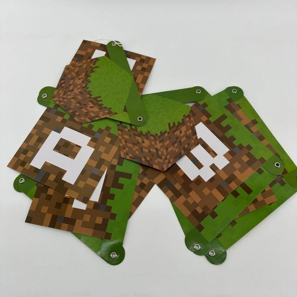 Happy Birthday Banner Minecraft Creeper Style Party Decoration